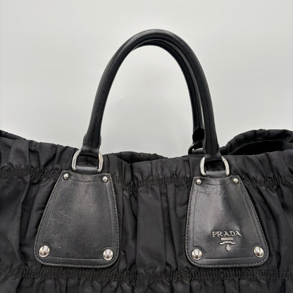 Prada Black Gathered Nylon Gaufre Tote