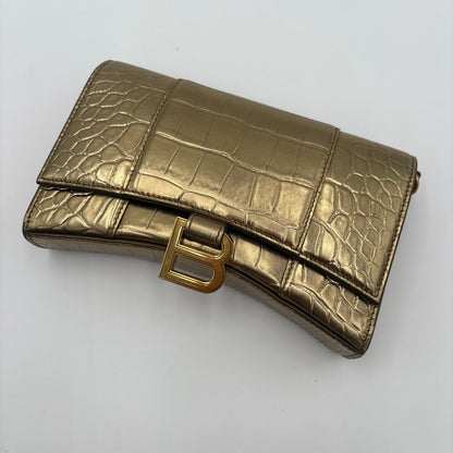 Balenciaga Gold Croc Small Hourglass  Bag