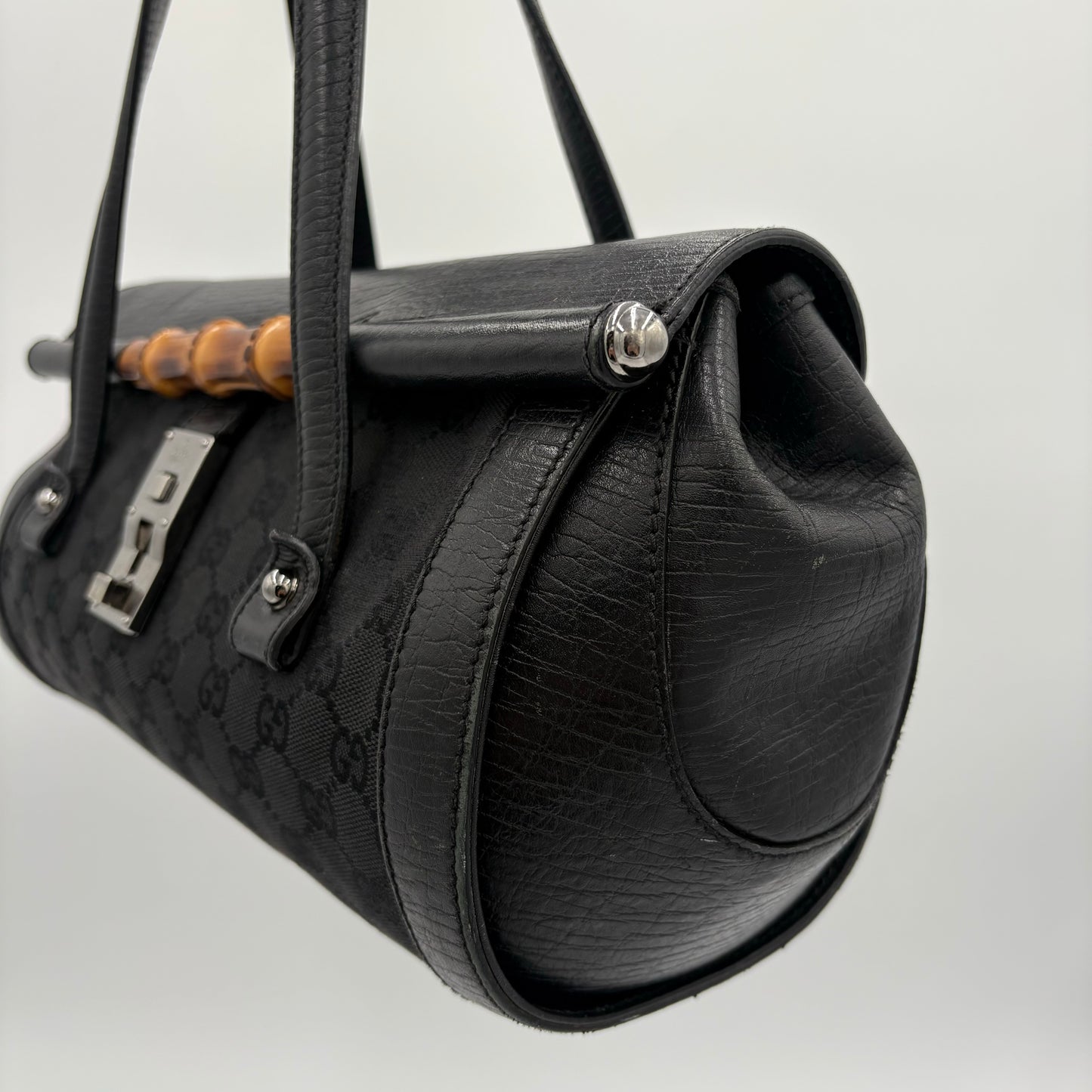 Gucci GG Bamboo Leather/Canvas Bullet Bag