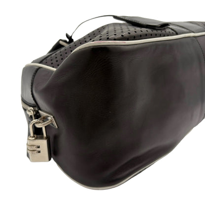 Prada Black Vitello Drive Leather Perforated Bowler Bag