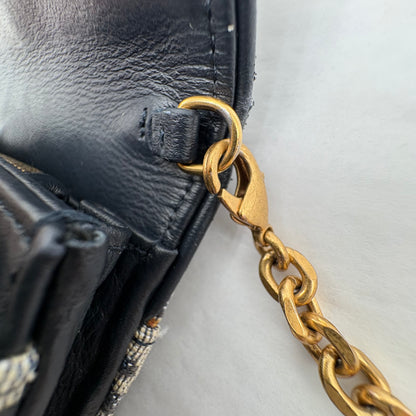 Christian Dior Saddle Pouch with Chain Blue Oblique Jacquard