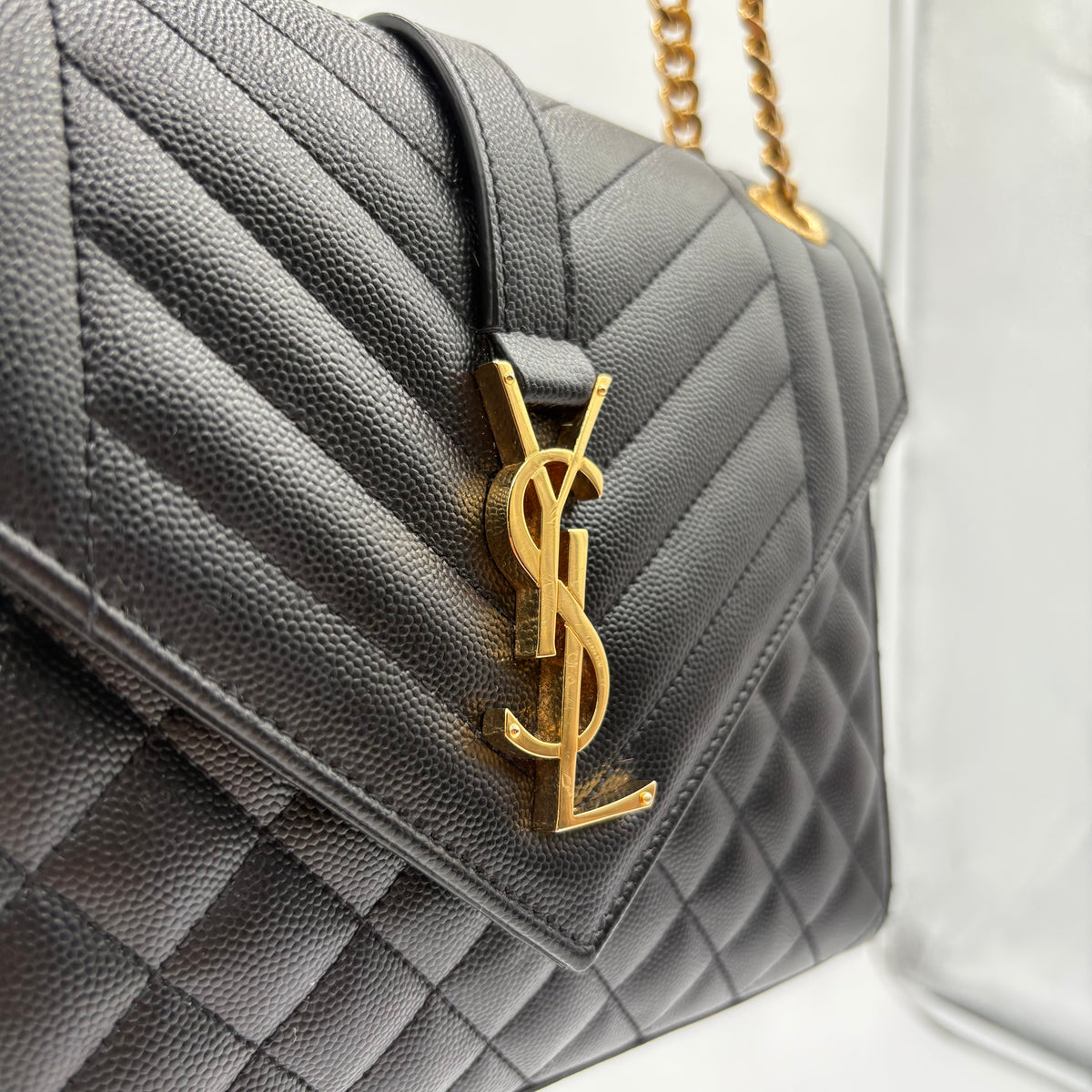 YSL Saint Laurent Quilted Triquilt Envelope Purse