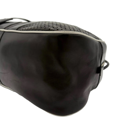 Prada Black Vitello Drive Leather Perforated Bowler Bag
