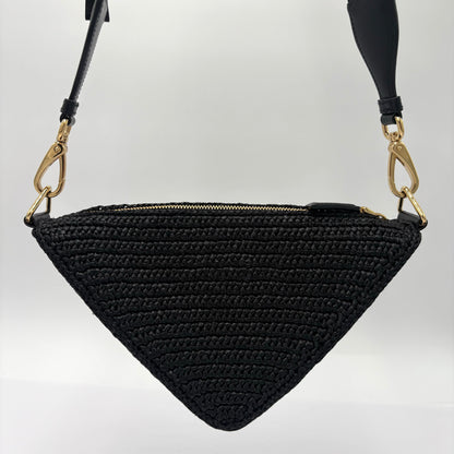 Prada Triangle Crochet Shoulder Bag Black