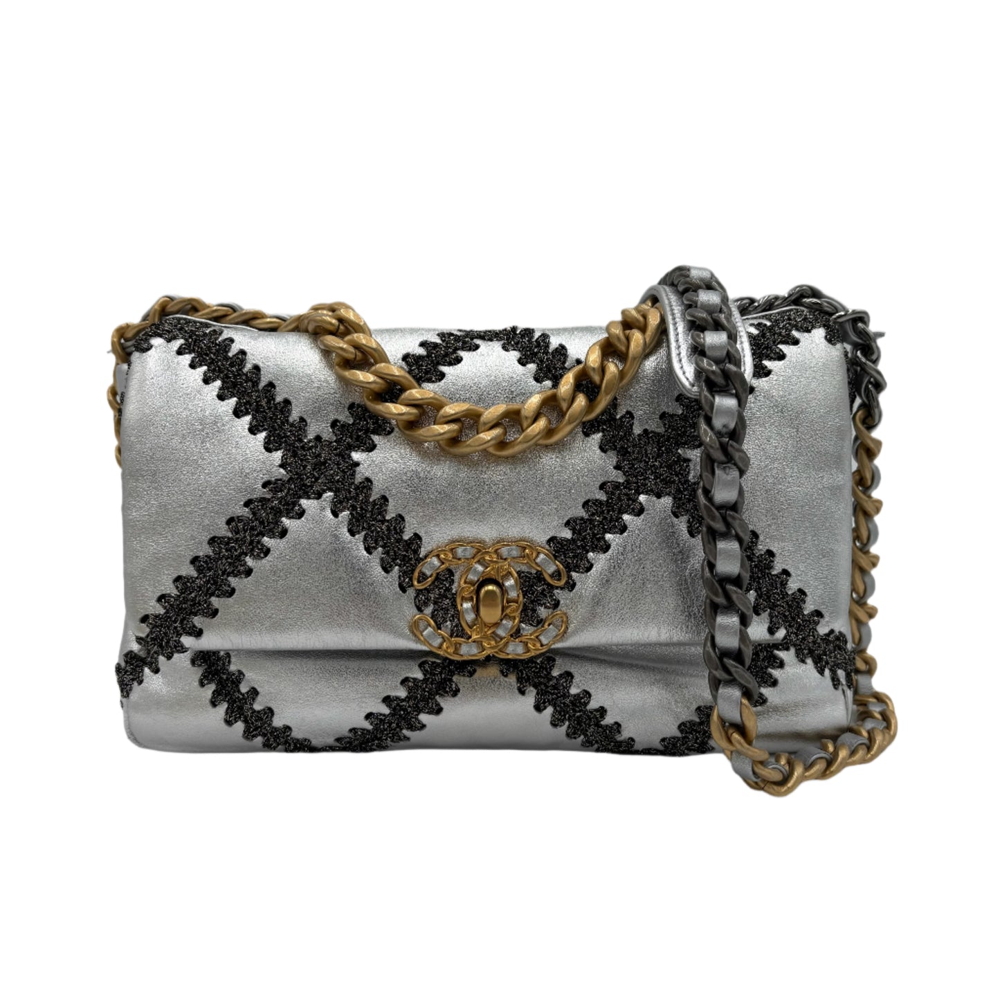 Chanel 19 Large Stitch Bag-Silver/Gold