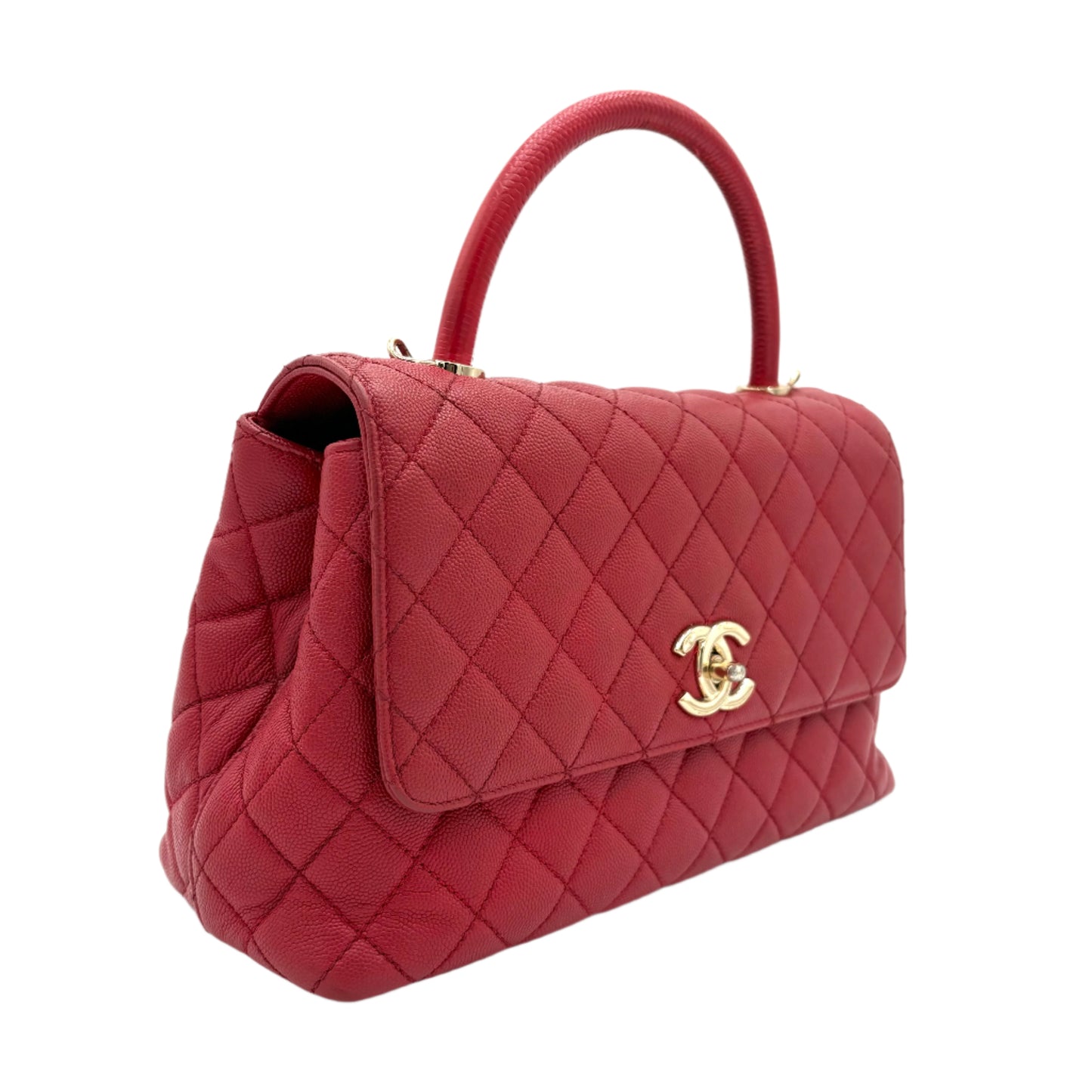 Chanel Coco Top Handle Small Lizard Trim Flap Bag