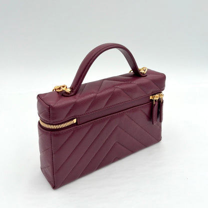 2026 Chanel Caviar Quilted Top Handle Slim Vanity With Chain