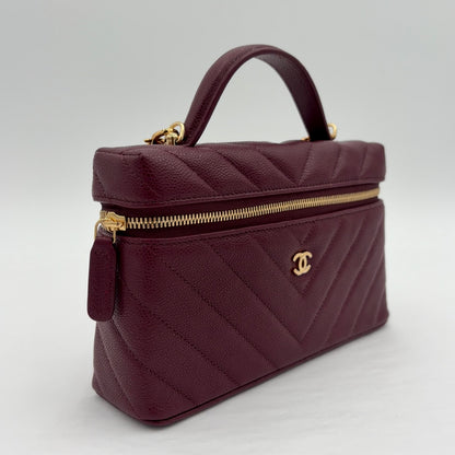 2026 Chanel Caviar Quilted Top Handle Slim Vanity With Chain