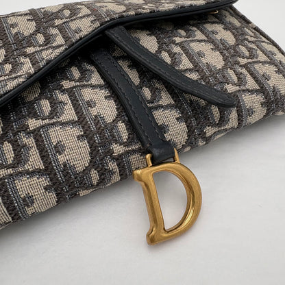 Christian Dior Saddle Pouch with Chain Blue Oblique Jacquard