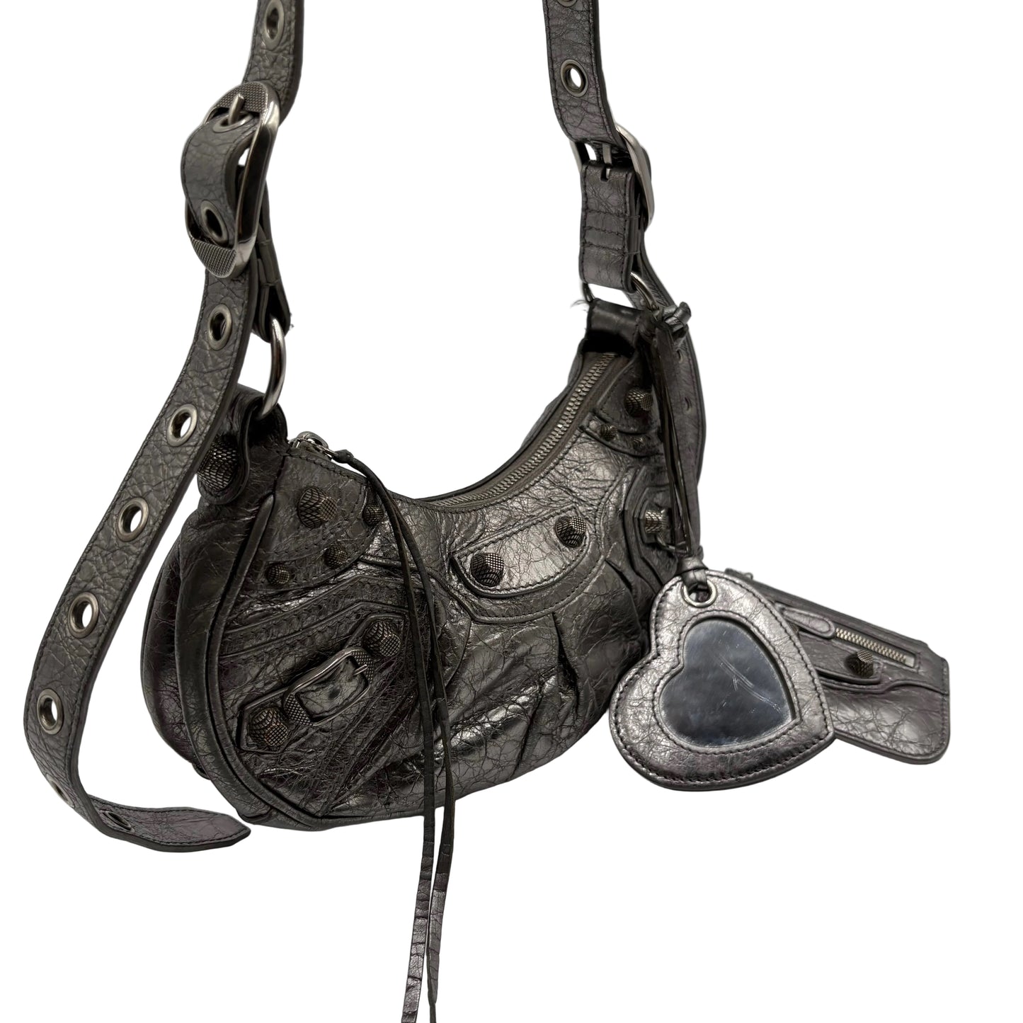Balenciaga Le Cagole Shoulder Silver Leather : X SMALL