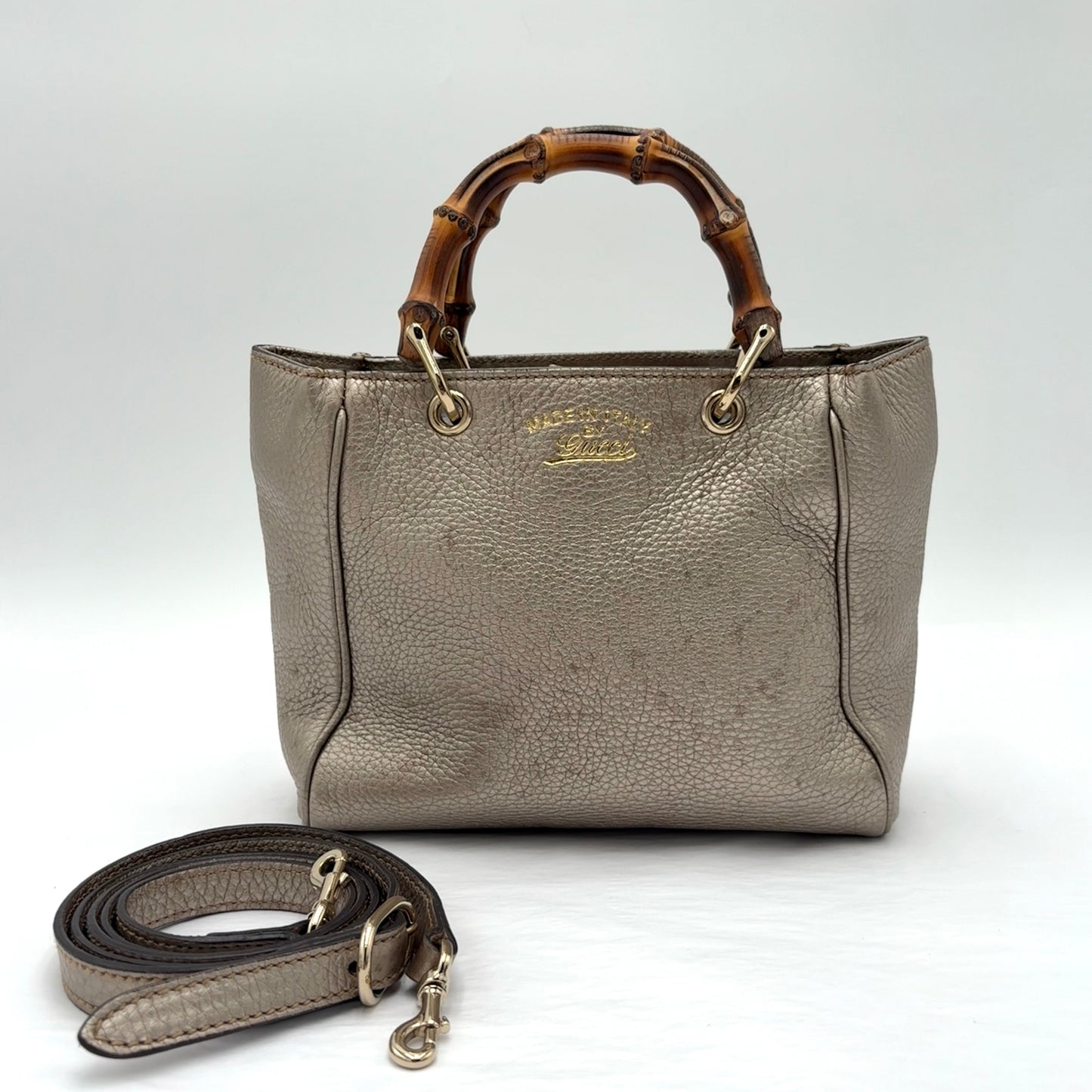 Vintage Metallic Gucci Bamboo Shopper Tote