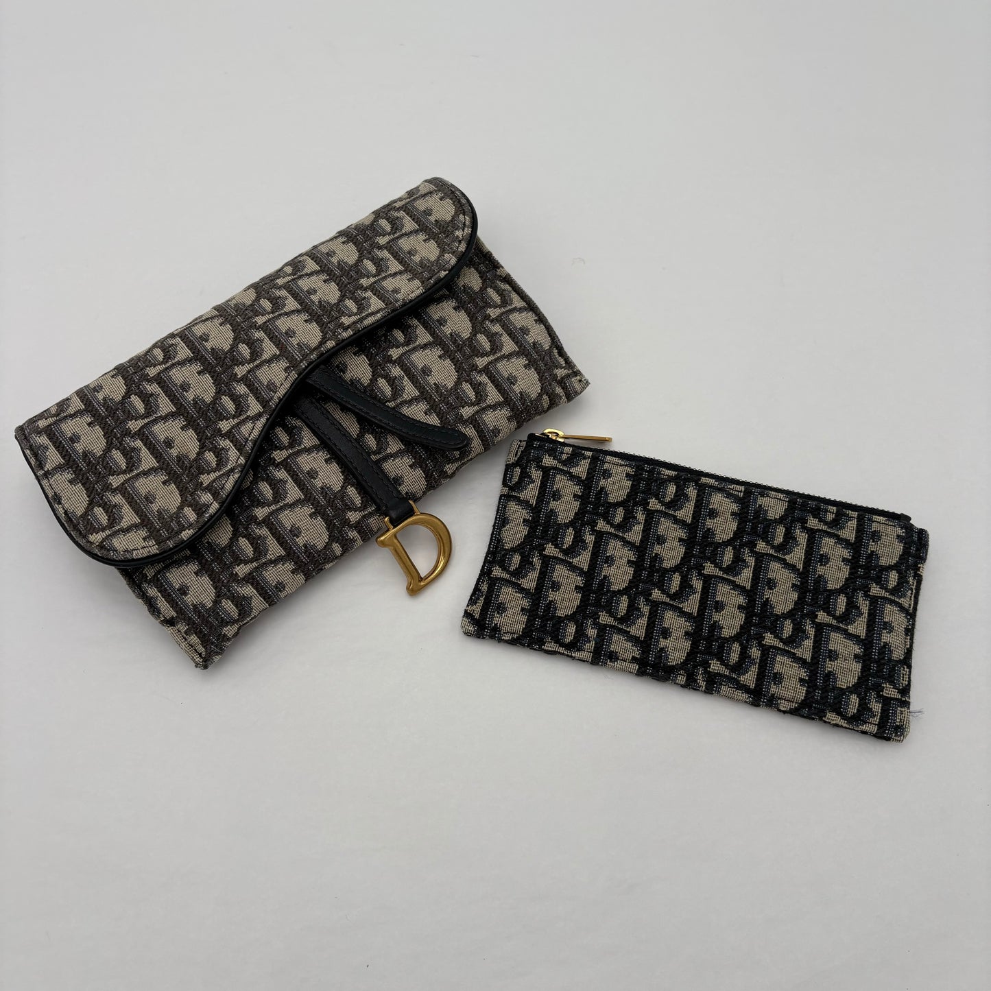 Christian Dior Saddle Pouch with Chain Blue Oblique Jacquard