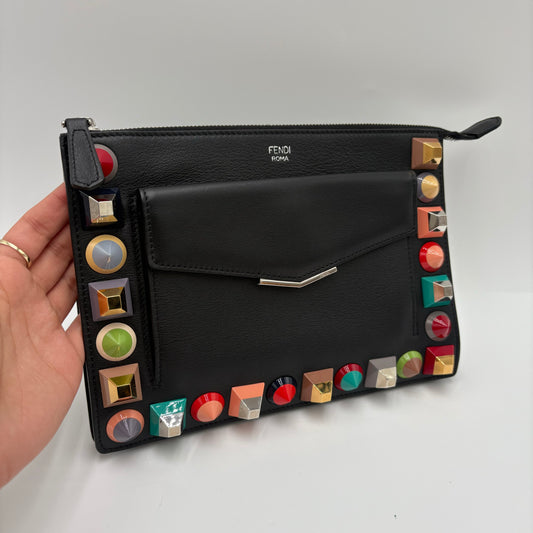 NIB Fendi Kan Envelope Leather Studded Crossbody