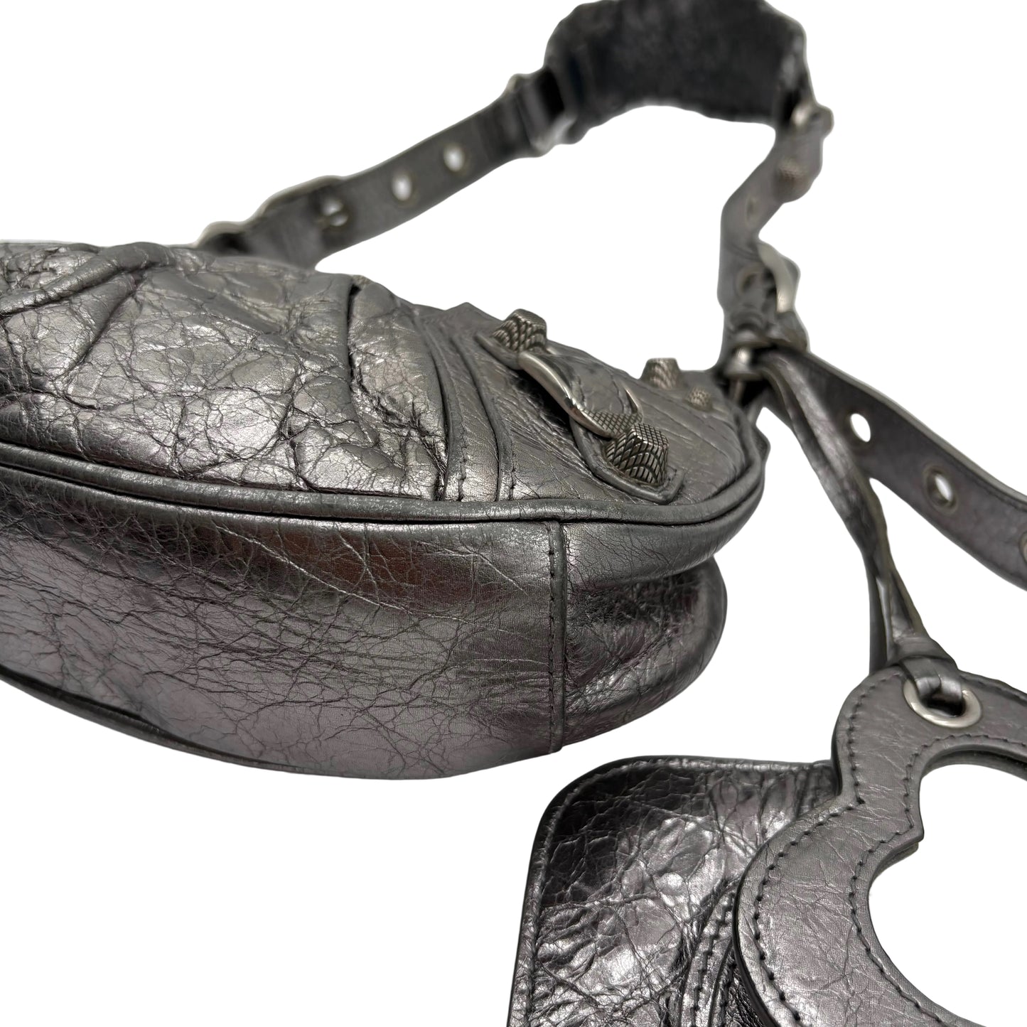 Balenciaga Le Cagole Shoulder Silver Leather : X SMALL
