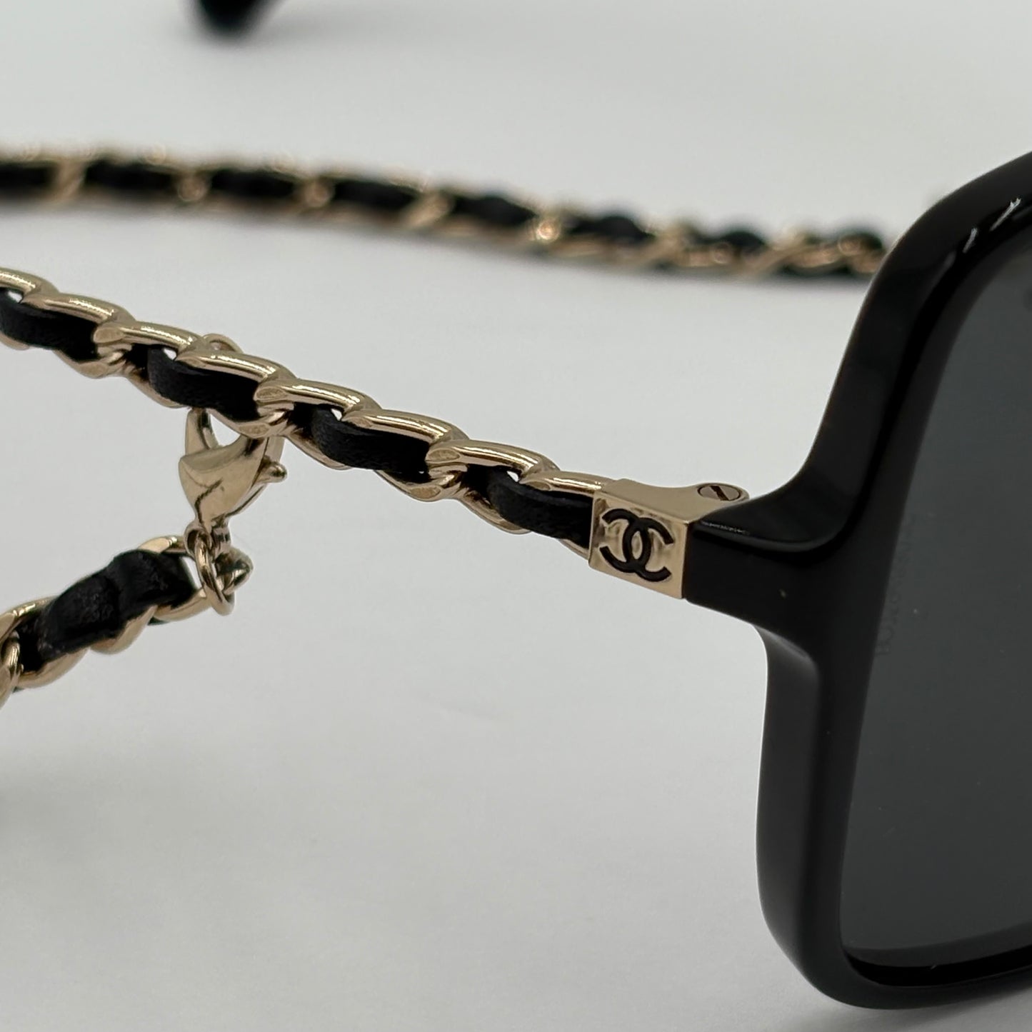 Chanel Chain & Leather Chain Oversize Sunglasses