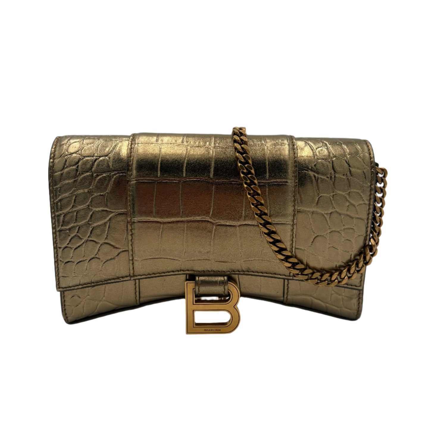 Balenciaga Gold Croc Small Hourglass  Bag