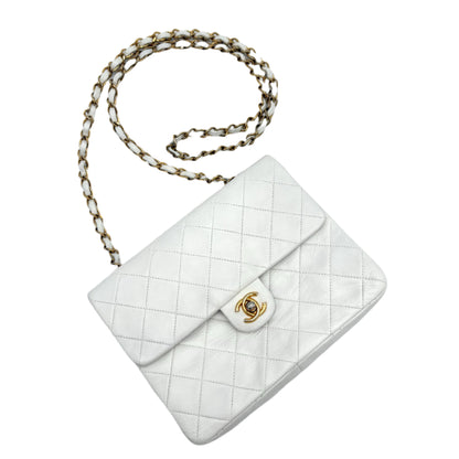 1991-94 Chanel Mini Single Flap White Lambskin Bag
