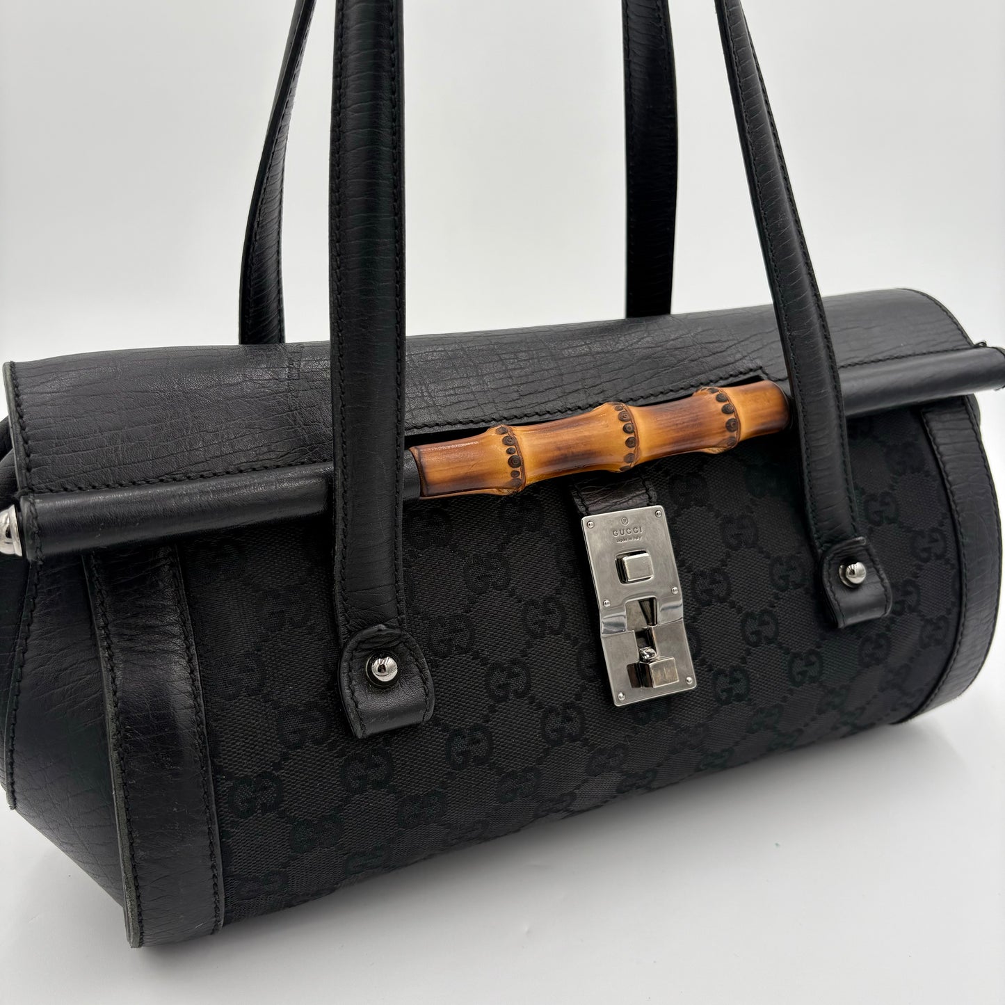 Gucci GG Bamboo Leather/Canvas Bullet Bag