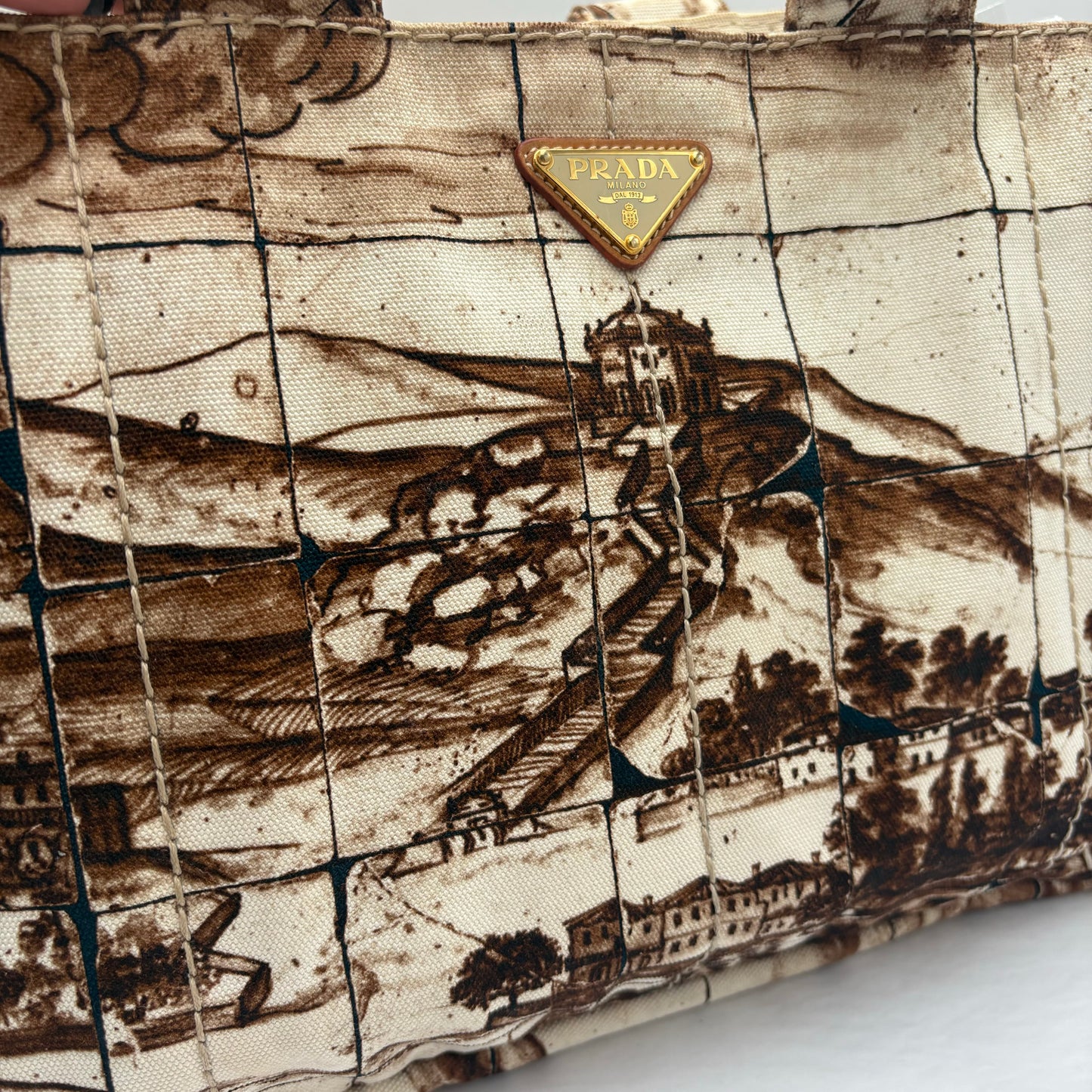 2010 Prada Brown/Tan Printed Canvas Tote