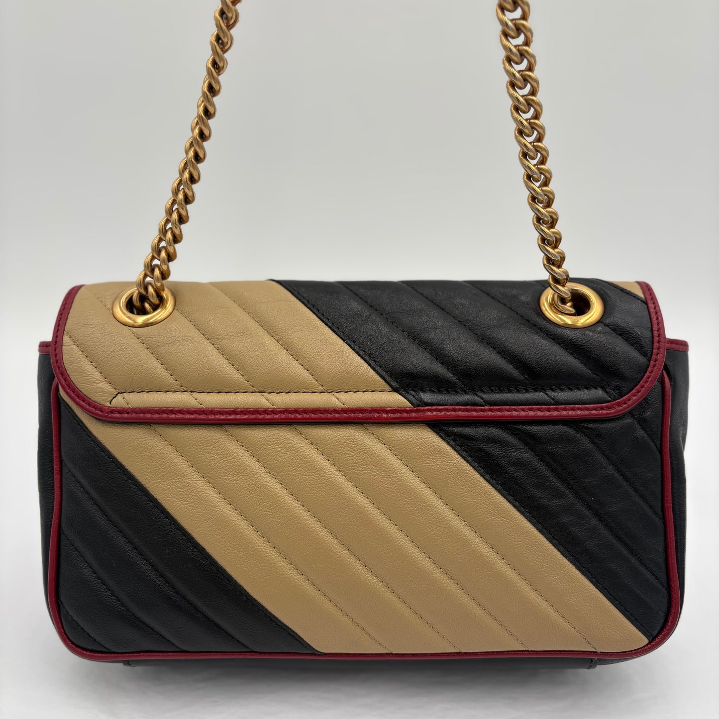 Gucci Marmont Flap Tricolor Diagonal Quilted Leather Bag