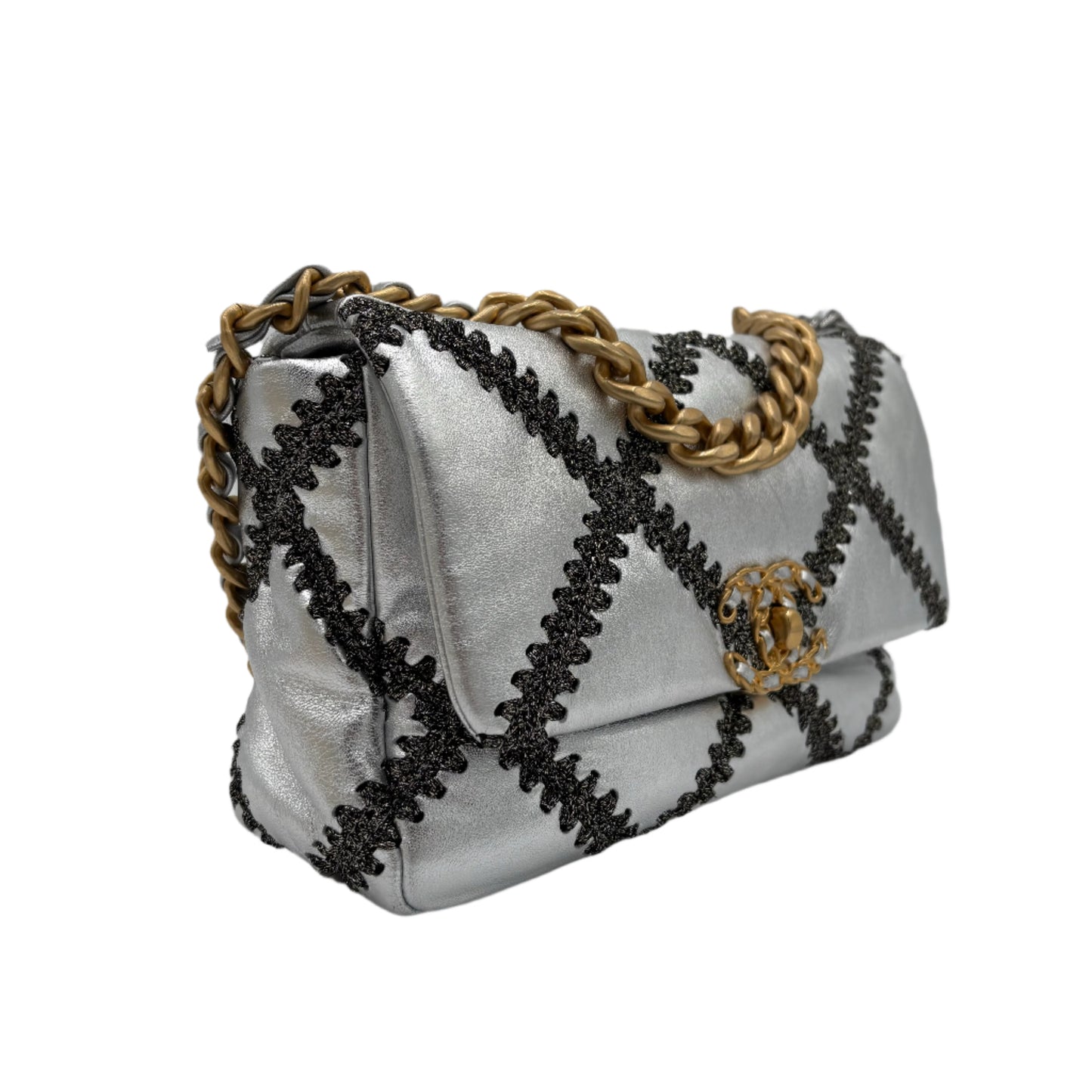 Chanel 19 Large Stitch Bag-Silver/Gold