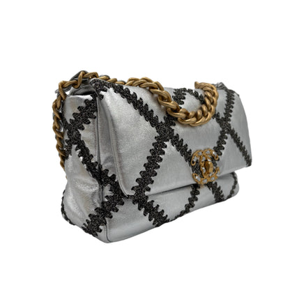Chanel 19 Large Stitch Bag-Silver/Gold