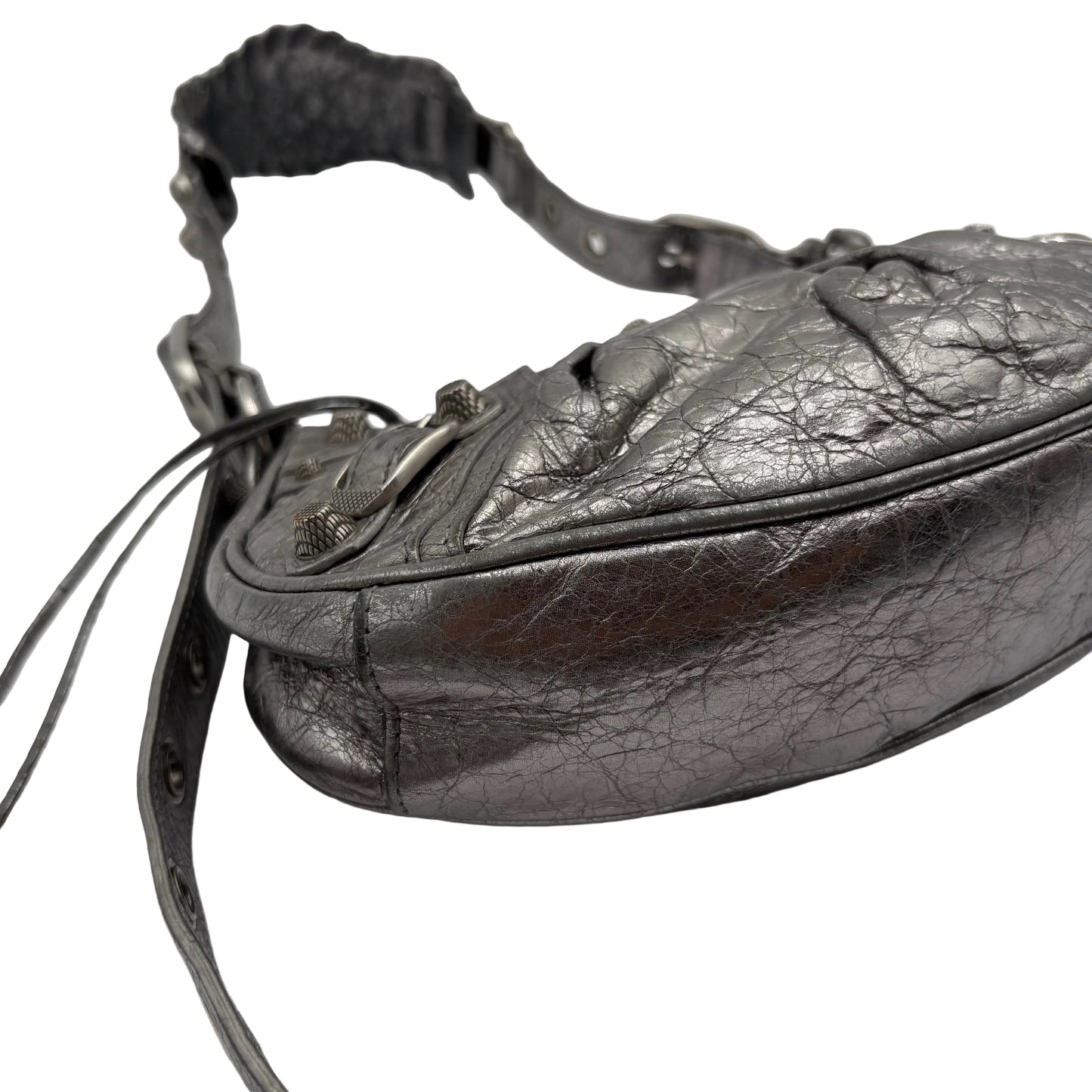 Balenciaga Le Cagole Shoulder Silver Leather : X SMALL