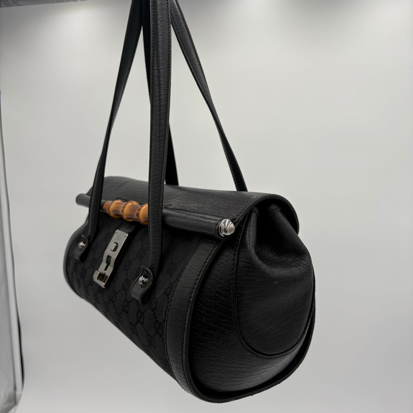 Gucci GG Bamboo Leather/Canvas Bullet Bag