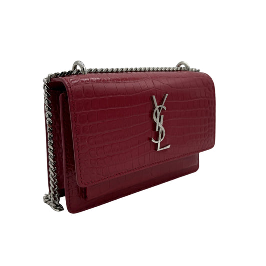 Saint Laurent Sunset Mini Croc-Embossed Crossbody Bag