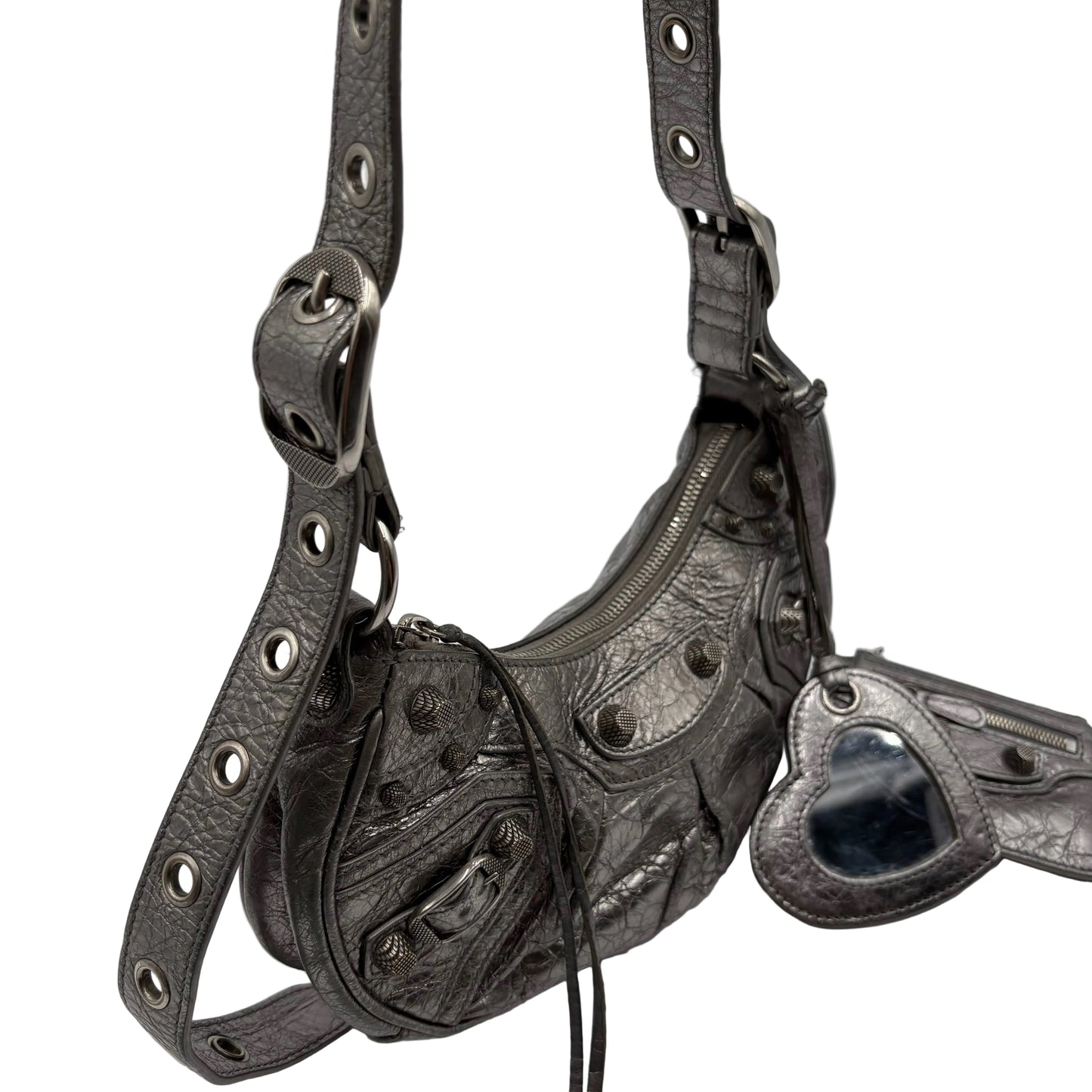Balenciaga Le Cagole Shoulder Silver Leather : X SMALL