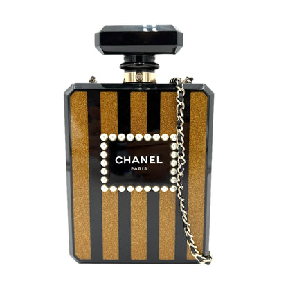 Chanel Perfume Bottle Pearls-Gold/Black