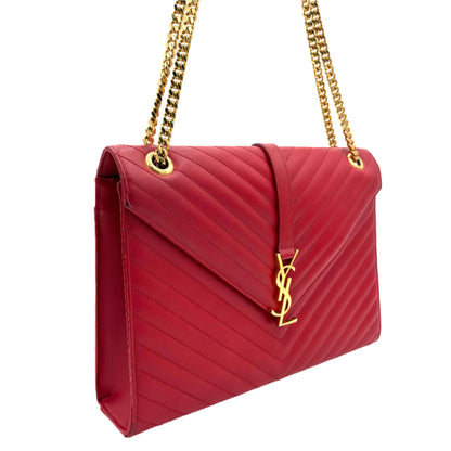 Saint Laurent Large Envelope Satchel Matelasse Chevron Leather: Red