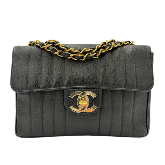 97 Chanel Vertical Quilted Flap-Black Caviar : Jumbo