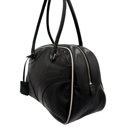 Prada Black Vitello Drive Leather Perforated Bowler Bag