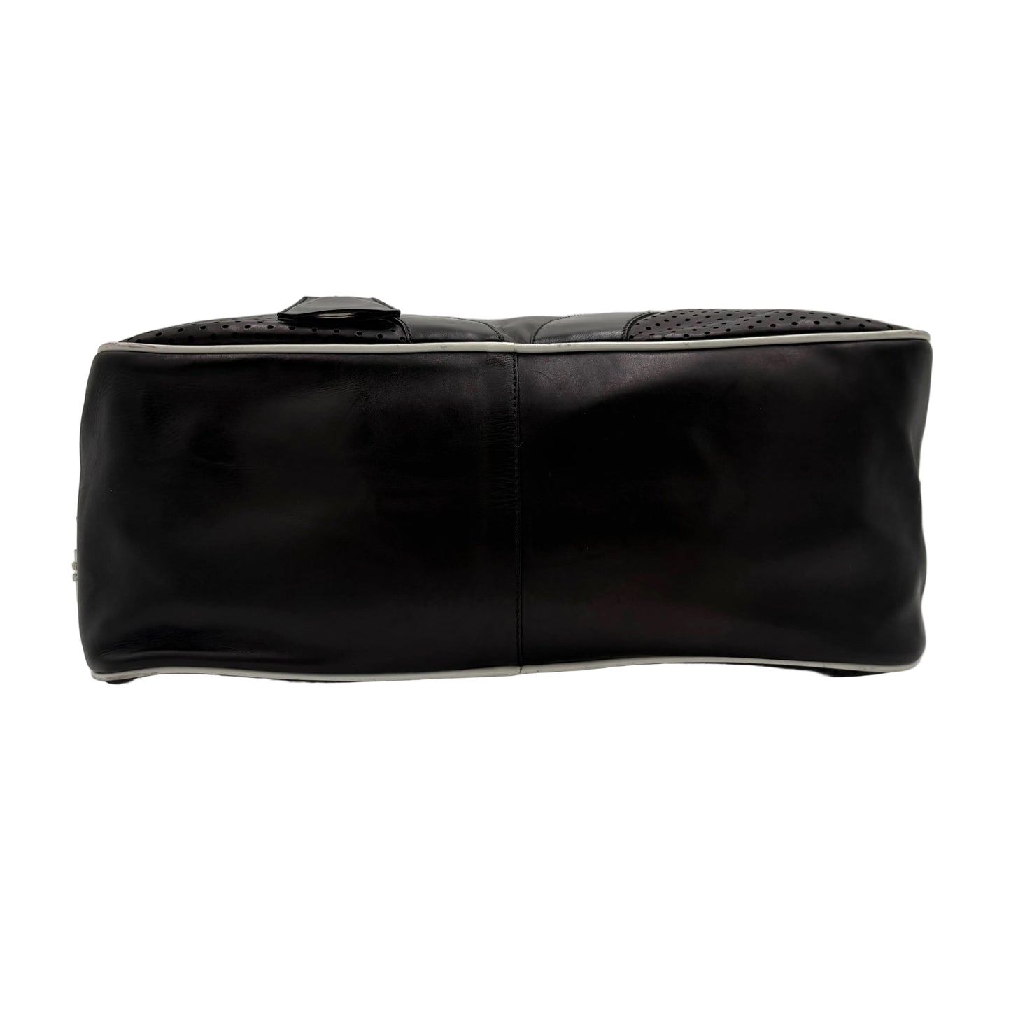 Prada Black Vitello Drive Leather Perforated Bowler Bag