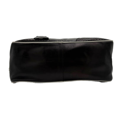 Prada Black Vitello Drive Leather Perforated Bowler Bag