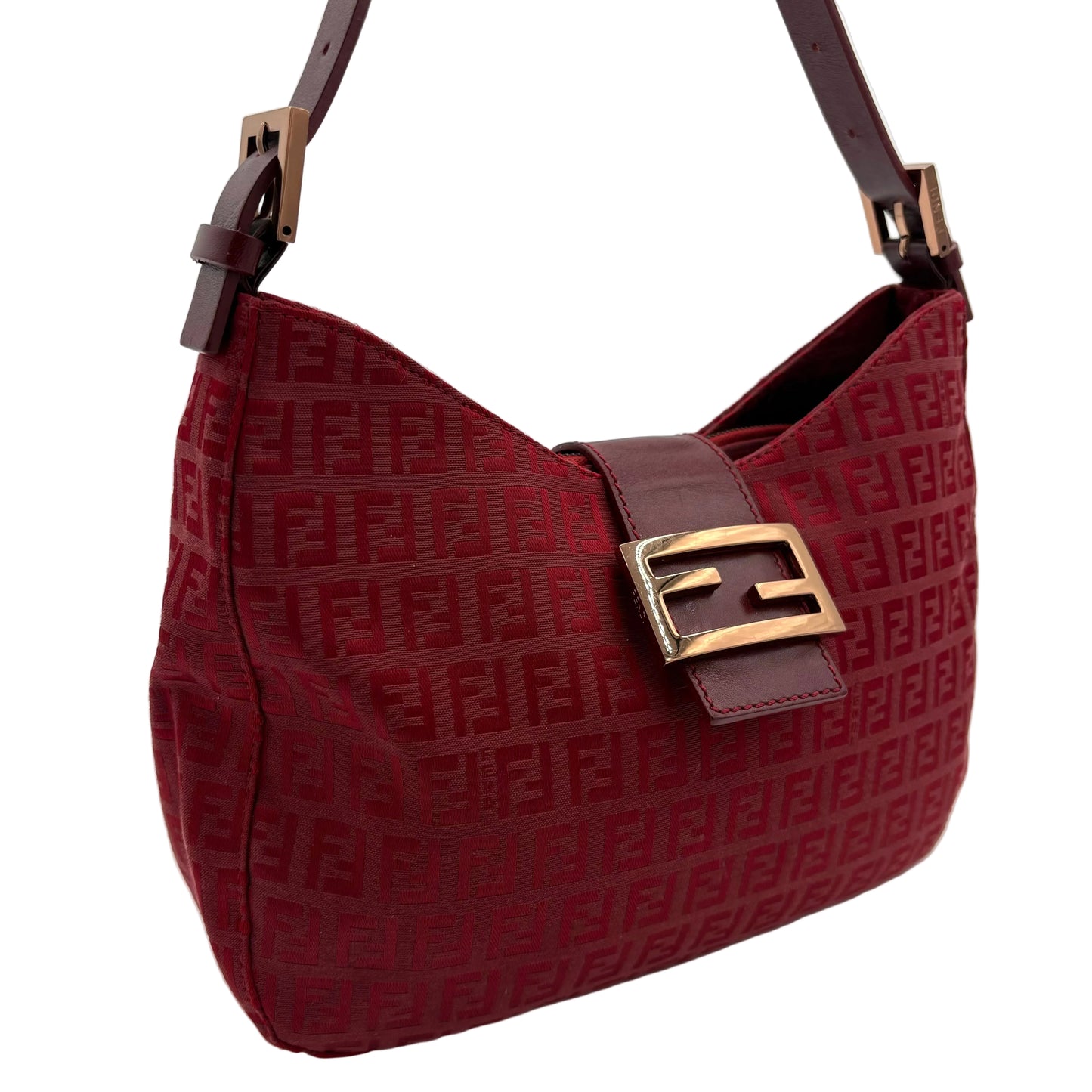 Vintage Fendi Red Zucchino Canvas Shoulder Bag