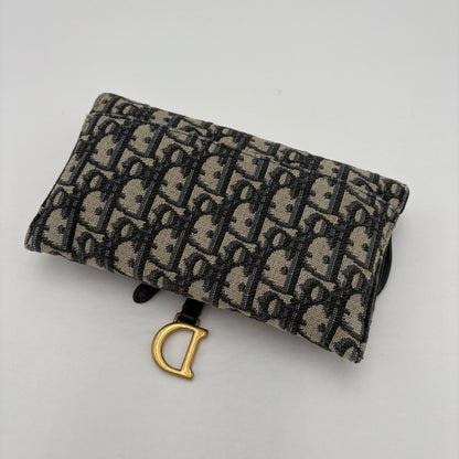 Christian Dior Saddle Pouch with Chain Blue Oblique Jacquard