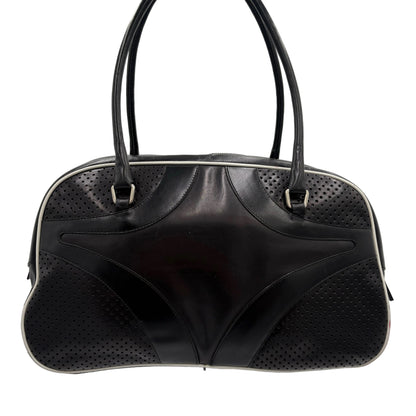 Prada Black Vitello Drive Leather Perforated Bowler Bag