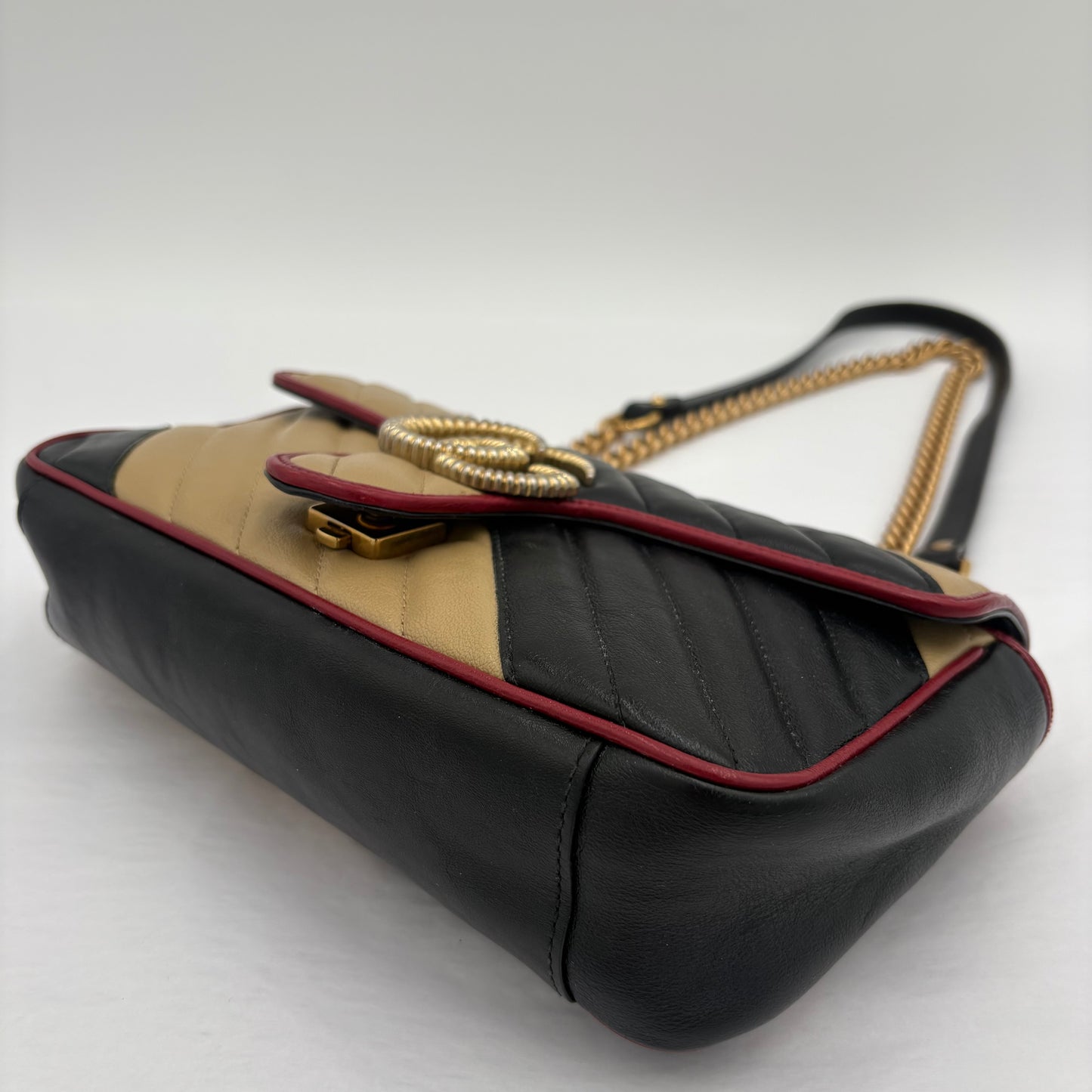 Gucci Marmont Flap Tricolor Diagonal Quilted Leather Bag