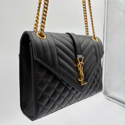 YSL Saint Laurent Quilted Triquilt Envelope Purse