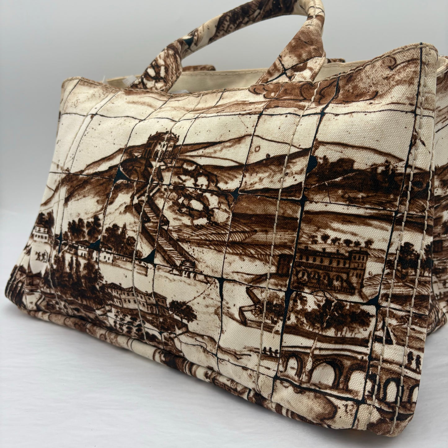 2010 Prada Brown/Tan Printed Canvas Tote