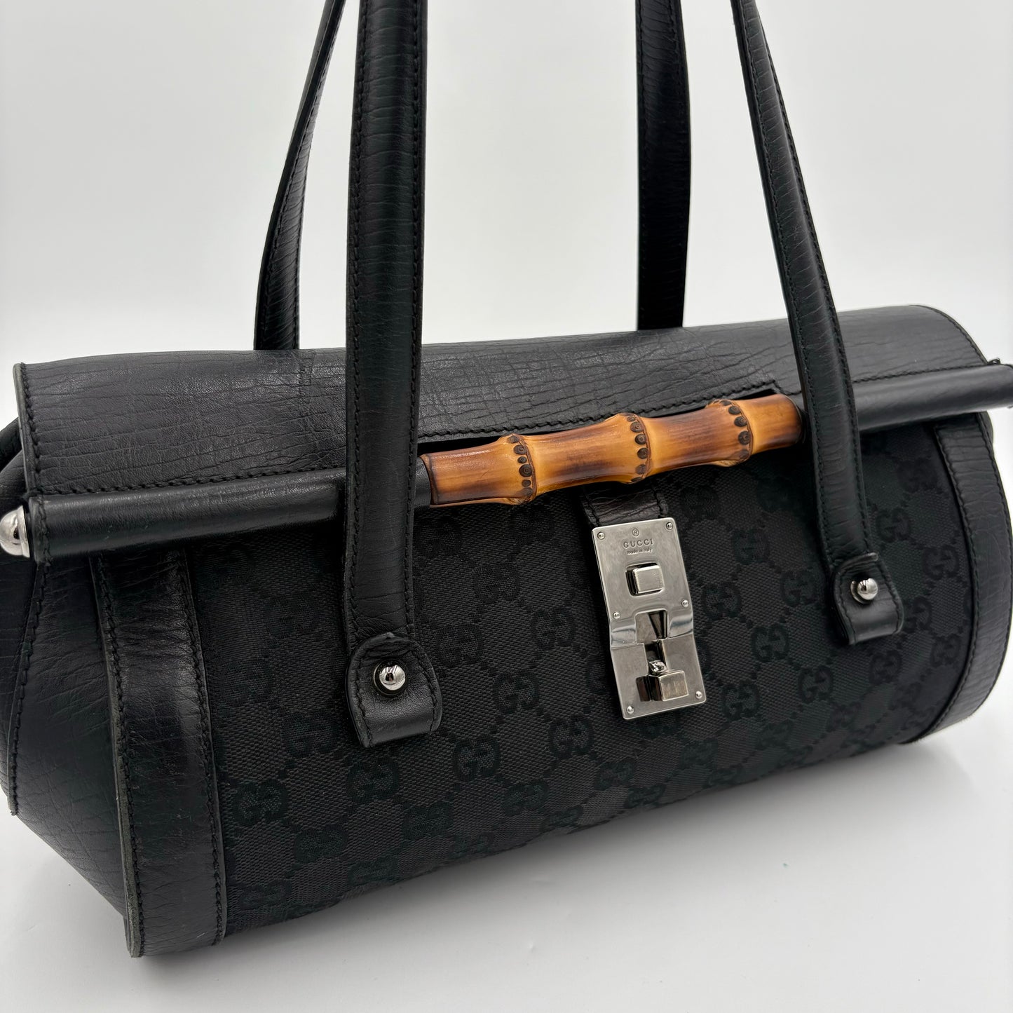 Gucci GG Bamboo Leather/Canvas Bullet Bag