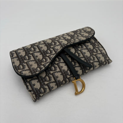 Christian Dior Saddle Pouch with Chain Blue Oblique Jacquard
