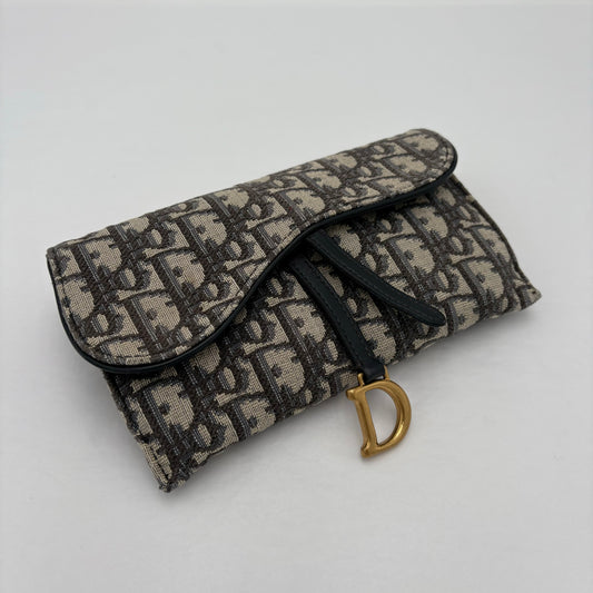 Christian Dior Saddle Pouch with Chain Blue Oblique Jacquard