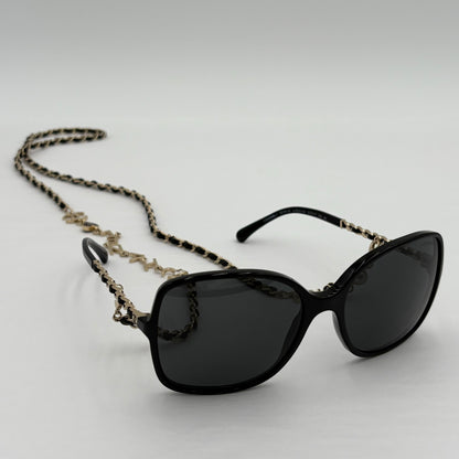 Chanel Chain & Leather Chain Oversize Sunglasses