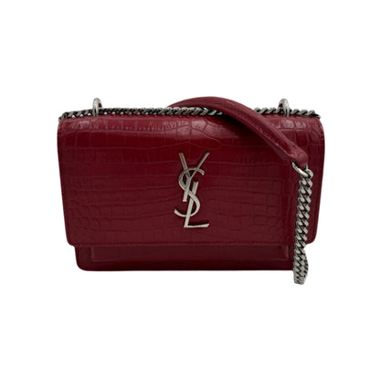 Saint Laurent Sunset Mini Croc-Embossed Crossbody Bag