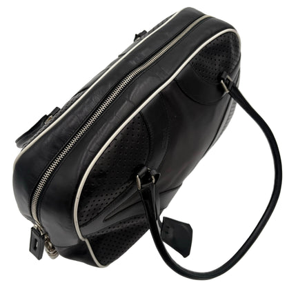 Prada Black Vitello Drive Leather Perforated Bowler Bag