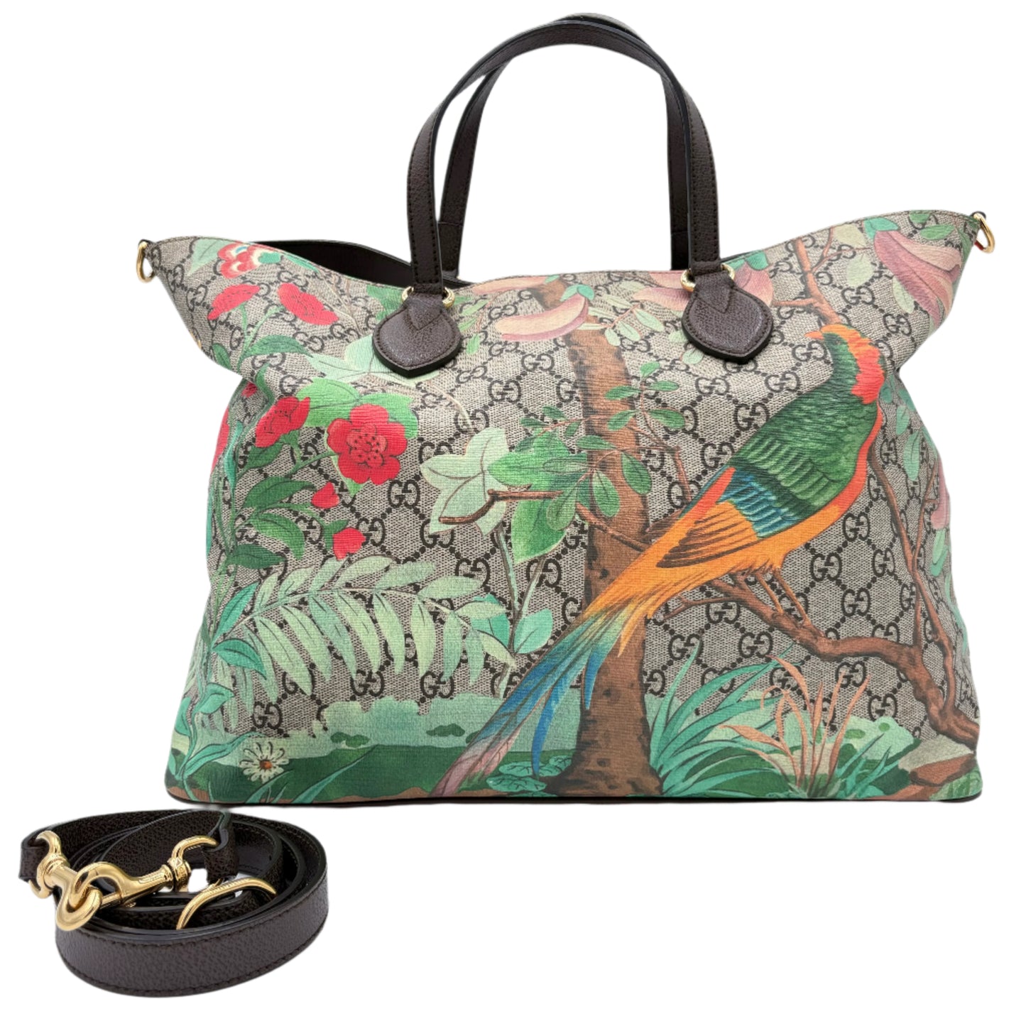 Gucci GG 2 Way Soft Tote Tian Print Canvas Medium