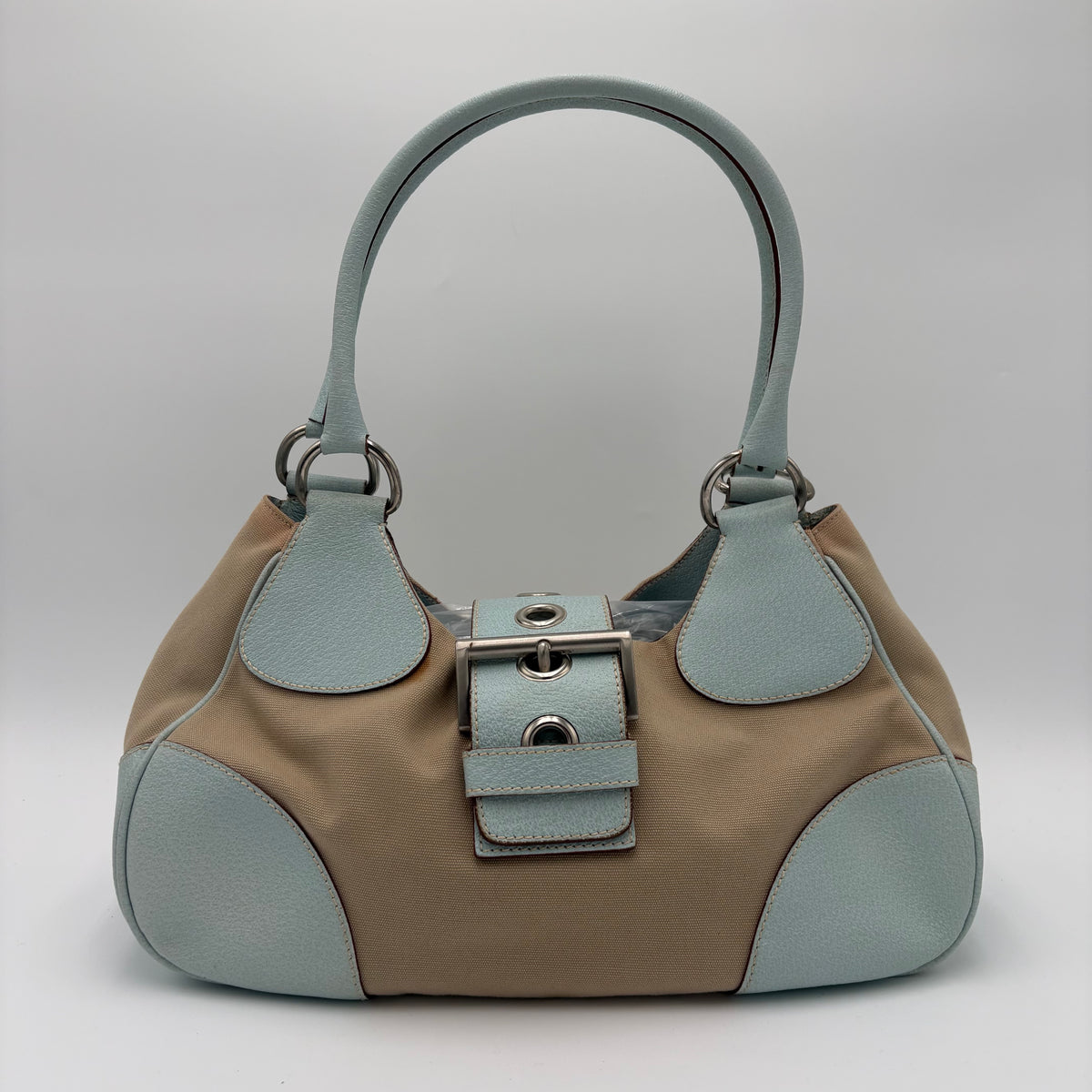Y2K Prada Leather/Canvas Moon Shoulder Bag
